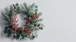 © ArtSlang.Creative - christmas wreath with red berries and eucalyptus on light background