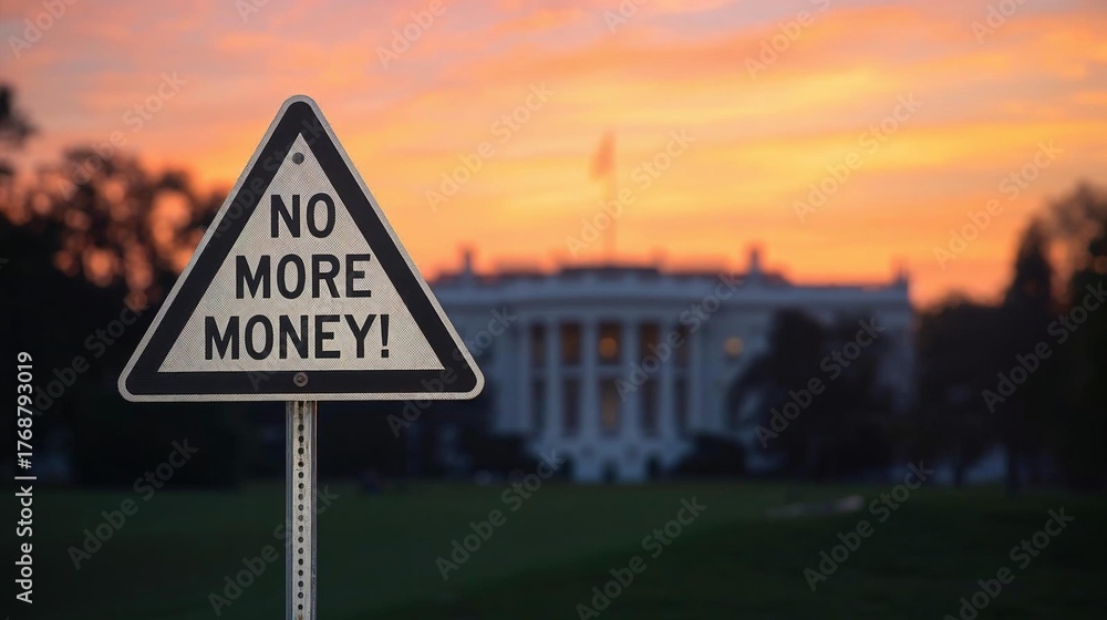 NO MORE MONEY! Warning Sign at Sunset, US Capitol Budget Crisis ...