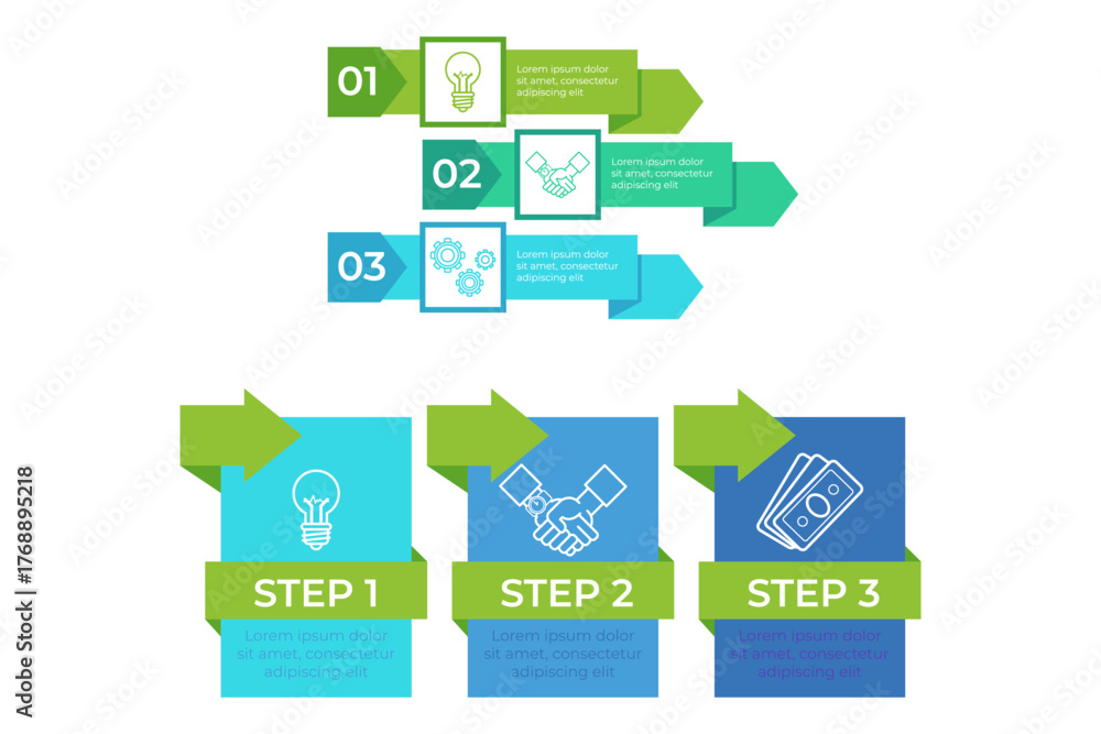 Infographic illustrating structured process with three main steps ...