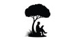 © MIRAJ02 - A person reading a book under the shade of a large tree in a silhouette style