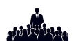 © MD - Visionary leader silhouetted standing tall above diverse crowd empowering teamwork success and business growth corporate concept isolated on white background