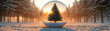 © Thai - Decorative Christmas globe with a glowing tree inside, sitting in the snow as warm sunset tones reflect off its surface, evoking the magic of the festive season.