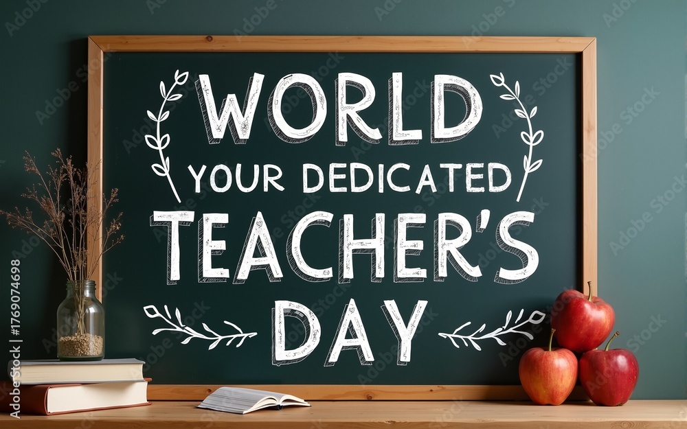 Teacher Book Inscription World Teacher's Day: The warm inscription on a chalkboard, along with ...