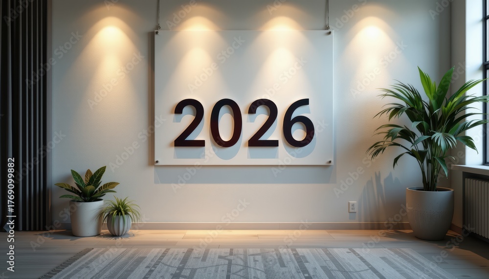 Modern interior featuring a 2026 display with stylish lighting and ...