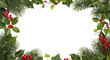 © scrdy - Festive winter frame with holly berries, pine branches, and ivy leaves on a transparent background, PNG image