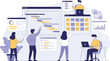 © Vex flow - Modern project management teamwork with Gantt chart, kanban board, data analytics, checklist, graphs, digital workspace, collaboration, planning tools