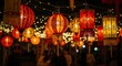 © Fahmi - A vibrant display of illuminated traditional Chinese lanterns hanging at a cultural festival with a beautiful bokeh background