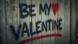 © ECLIVN - Be My Valentine Message Spray painted on a Rustic Wooden Fence with a Red Heart and Bold Line, Conveying Romantic Sentiment