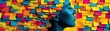 © PBMasterDesign - Person overwhelmed with colorful sticky notes covering their entire body and desk a concept. A colorful representation of thoughts and creativity in mind.