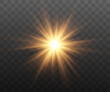 © Oleksandr - Beautiful golden sun on a dark transparent background. Simple and elegant glowing design without flares or reflections. Perfect for decorative, digital, or celestial-themed projects and design composi