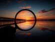 © Maryna - Magnifying Glass Sunset over Jetty - Hand-held Lens Searching in the Evening Sky