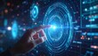 © Domurigu - Human finger touching a glowing blue futuristic digital interface for data interaction and analysis