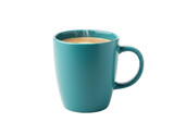 Isolated turquoise coffee mug filled with steaming beverage for refreshment, break time