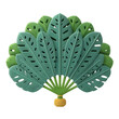 © vanilnilnilla - A stylized fan crafted from layered green tropical leaves arranged in a semicircle against a white background
