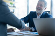 © opolja - Happy businessmen shaking hands at group board meeting