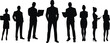 © MstRuna - Silhouette group of business professionals standing together, teamwork and leadership concept, corporate people collaboration illustration on white background for business design
