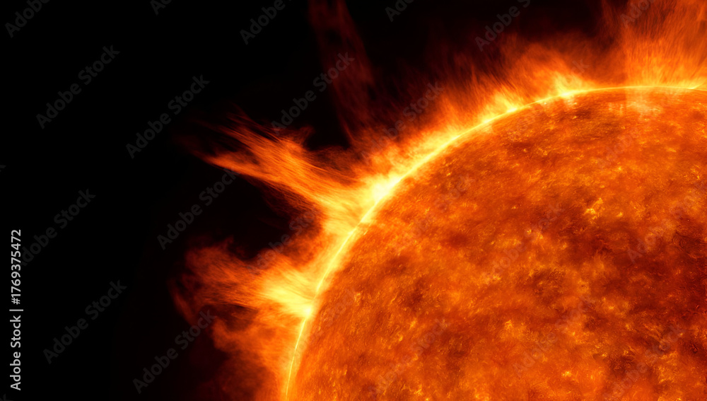 Stunning close-up of the sun, showcasing solar flares and intense heat ...