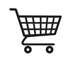 © civik - A black, outlined shopping cart on a white background. The cart is designed to represent online commerce or retail purchases