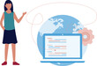 © Flaticons - The girl is pointing world website browser