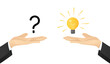 © Volha Hlinskaya - Businessman hands holding question mark and lightbulb as answer. Creativity, making decision and problem solving. Isolated vector illustration