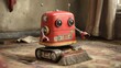 © phianguma - Cute Vintage Robot with Broom in Cozy Indoor Setting