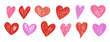 © Nastya - Grunge hearts icons. Scribble ink grunge heart shapes drawn with pencil and crayons set. Red graphic elements