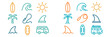 © PAPA STOCK - Surf culture icons and symbols depicting a sunny beach day with waves, palm trees, and surfboards