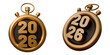© HalukYakup - Stopwatches with 2026 new year sign on a isolated background. New year and merry christmas concept. 3d illustration.