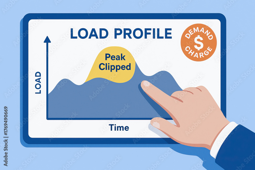Load profile graph showing load versus time with peak clipped area ...