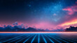 © THIBNH - Neon grid game background with cyberpunk smoke effect and vaporwave pink. 80s retrowave or synthwave laser lights for futuristic wallpapers. Geometric galaxy landscape digital glow design f 33205078 1