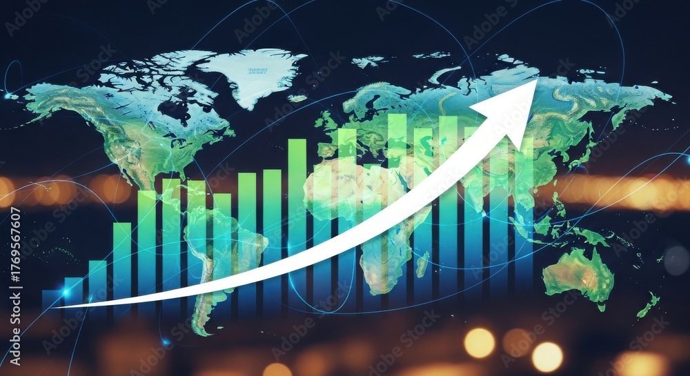 Global economic growth trend illustration with upward arrow chart and ...