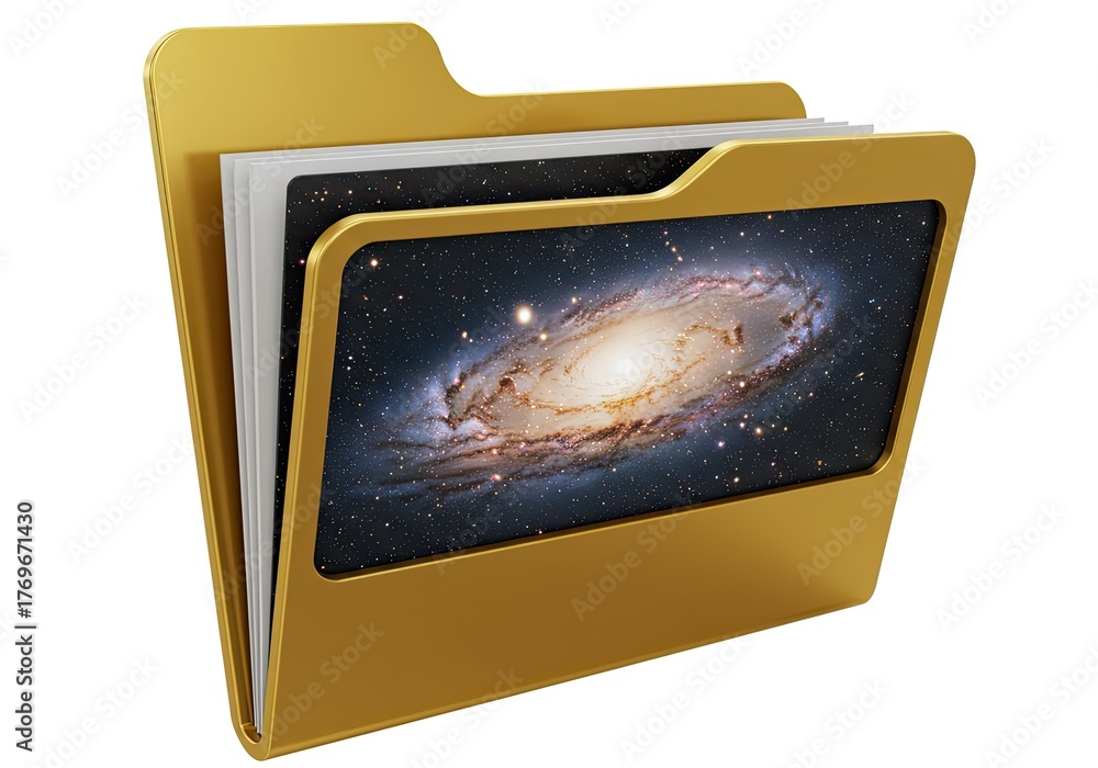 Gold folder icon with galaxy image for data storage and organization ...