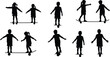© Moksedul Creative - Children silhouettes balancing on beam and ball, coordination training, balance exercises, posture control, movement, focus, childhood physical education, motor skills