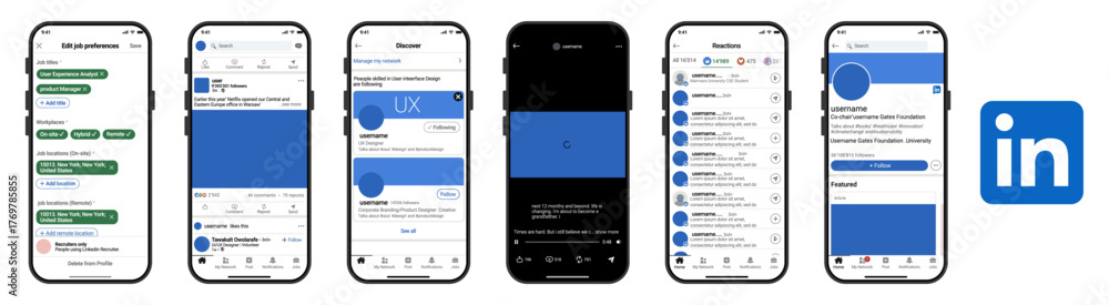 LinkedIn mobile mockup UI . LinkedIn app interface on iPhone . LinkedIn ...