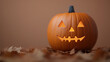 © A2Z AI  - A glowing jack-o'-lantern with triangle eyes and a toothy smile sits among fallen leaves, embodying the spirit of autumn and festive Halloween celebrations.