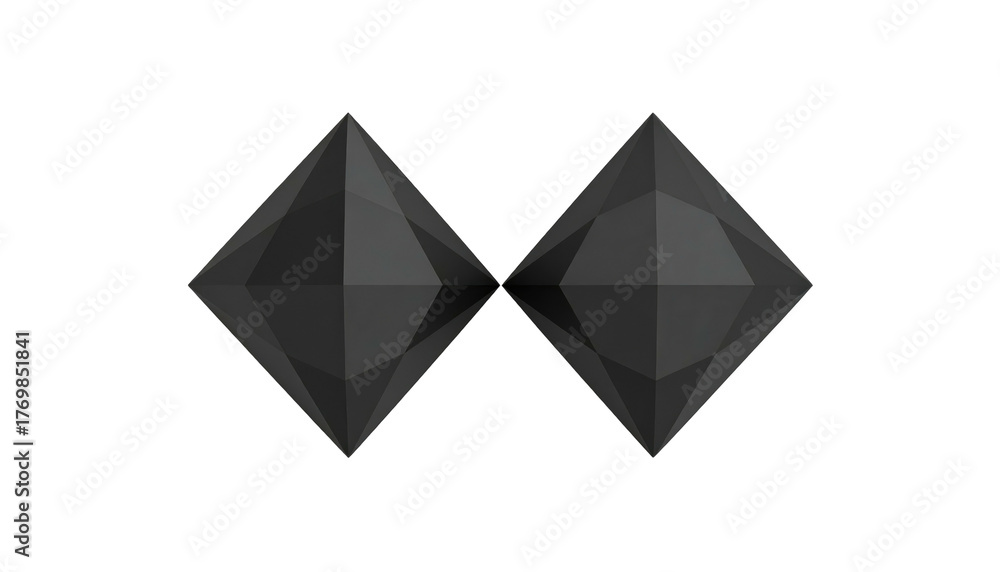 Symmetrical graphic of two dark, multifaceted diamond shapes joined ...