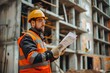 © InfiniteStudio - Engineer with blueprints at a construction site