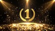 © noonekoon - Number One Gold Stage Background with Laurels and Glitter　黒背景に、優勝・No.1の金色の月桂冠の浮かぶステージ　デジタルイラスト