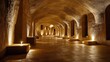 © almeera - Ancient subterranean passageway illuminated, long hallway,  warm tones,  cultural history