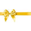 © celebritynews - Shiny Gold Silk Gift Ribbon and Bow Horizontal Border Isolated on White