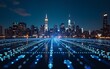 © Luna - Wireframe digital interface with arrows in night New York city. High quality