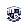 © Shoimatun - Elegant academic crest logo featuring a shield with book, torch, globe, and star icons, symbolizing knowledge and education excellence for schools or universities.