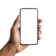 © Samoresh - Female hand holding smartphone with blank cut out screen isolated on white or transparent background