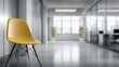 © Stock by Farhad - Beautiful photo of modern office background, softly blurred, minimal design, soft grey tones with a yellow chair in the distance, ambient light, clean atmosphere.