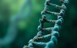 © Owen - Image of molecular structure and chain of dna on a green background close-up. High quality