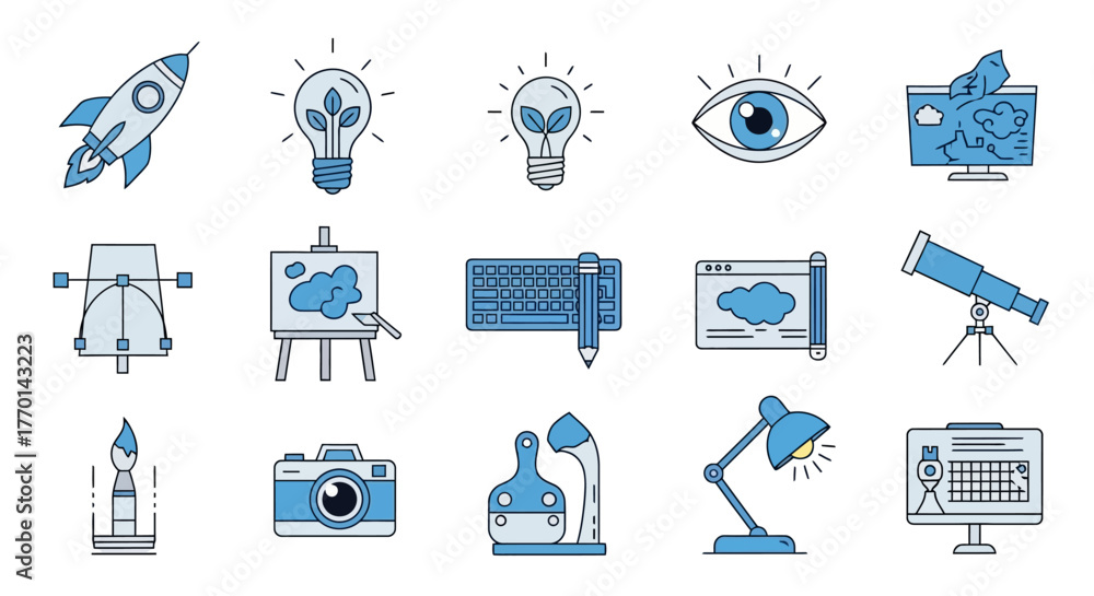 Creative Design and Innovation Set of Icons Representing Ideas ...