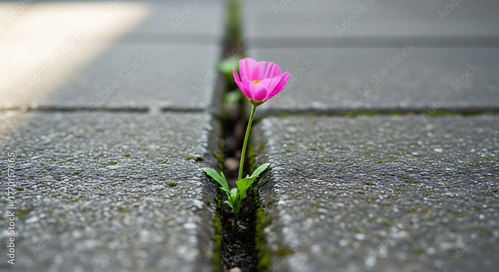 Illustration Stock Single flower blooming through a small crack in ...