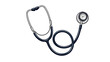 © suroso - A dark blue stethoscope with silver accents is displayed on a white background