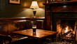 © popadynets - Pint of Stout on a Wooden Table by a Fire in a Traditional Pub