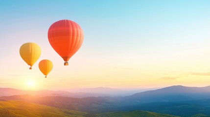  Paradise Hot air balloons floating over a stunning valley at sunrise.